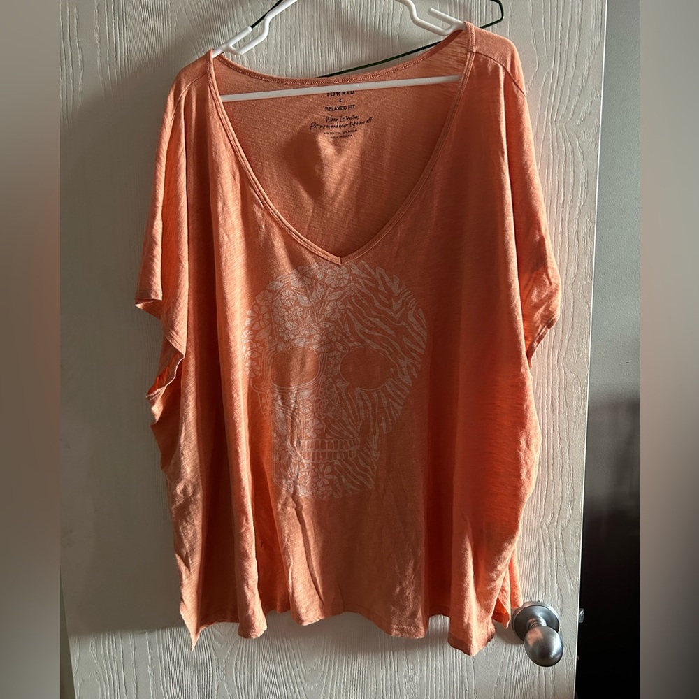 Torrid Orange Skull V-Neck Tee